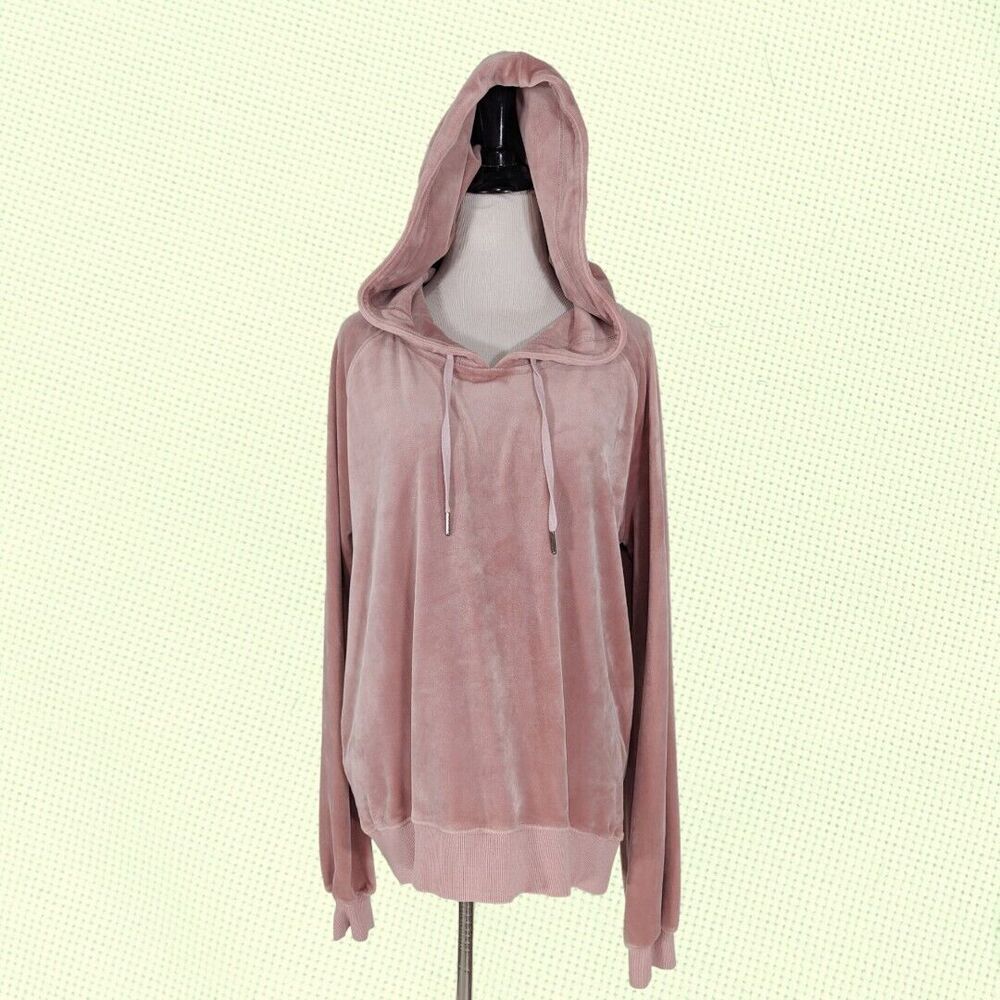 Pam & Gela Velour Velvet Hoodie‎ Sweatshirt L Rose Pink